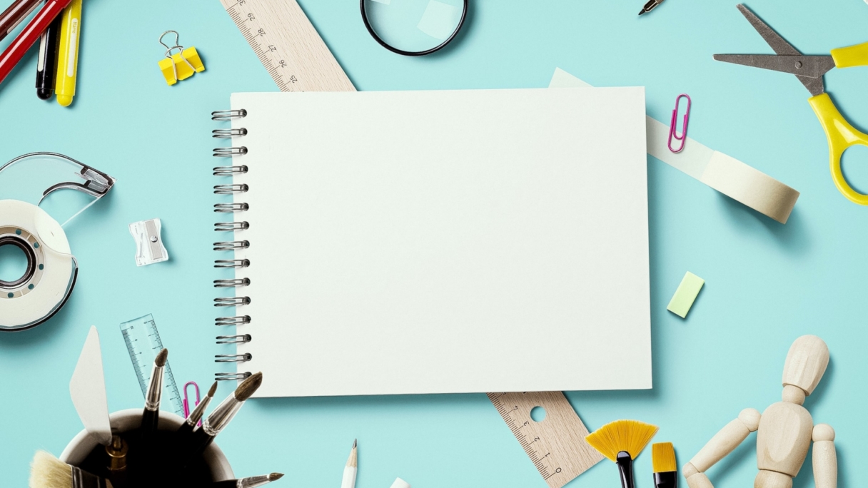 School stationery and paper notebook